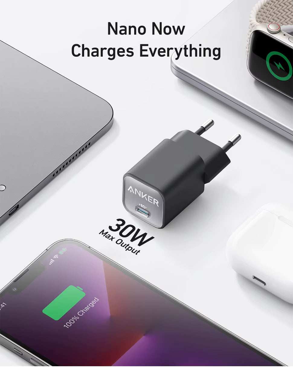Anker Cargador USB C GAN 30 W, Cargador iPhone 511 (Nano 3), Cargador rápido PIQ 3.0 PPS, Compatible con iPhone 16/16 Plus Pro Mağazam
